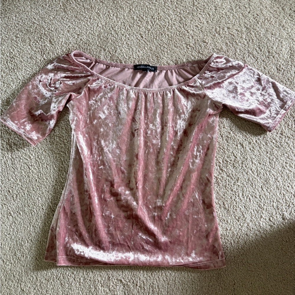 Kendall + Kylie Crushed Velvet Pink Top